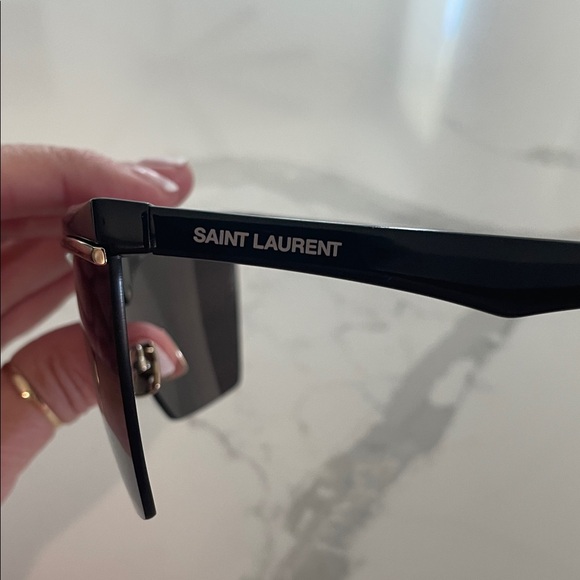 Saint Laurent Black and Silver Shield Sunglasses - Picture 9 of 13